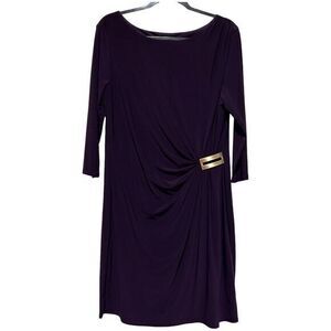 Jones Wear Dress Women's Boat Neck Long Sleeve Buckle Detail Formal Plum Size 16